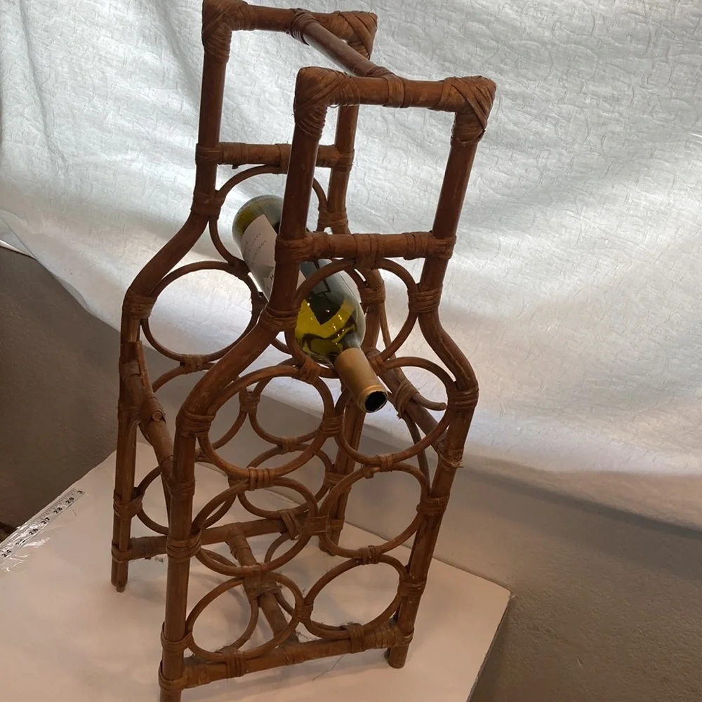 MCM Wine Rack Bamboo Rattan Wicker Boho Mid Century Modern Wine Storage